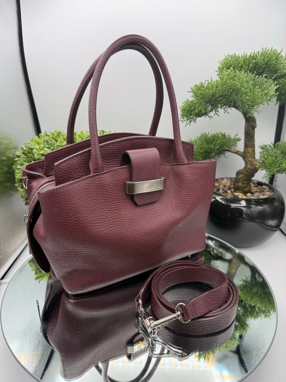 $1400 MSRP MAURO GOVERNA Dolcecalf Top Handle Satchel Bordeaux Detachable Strap